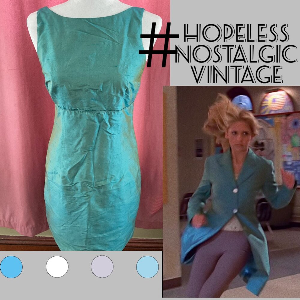 Blue Iridescent Dress as part of matching set with iconic trench ASO Buffy